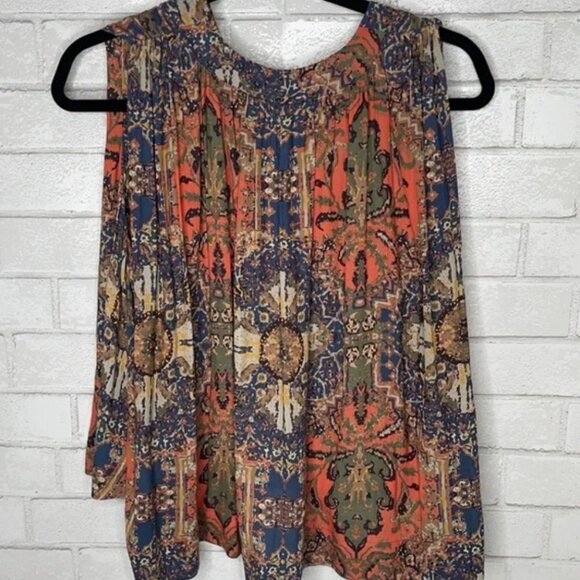 Free People Orange Darcy Super V Printed Blouse - Picture 8 of 11